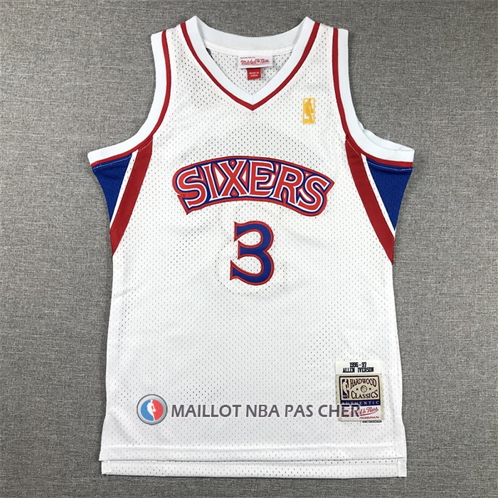 Maillot Enfant Philadelphia 76ers Allen Iverson NO 3 Mitchell & Ness 1996-97 Blanc